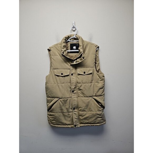 American Stitch Men's Side Zip & Button Puffer Vest Khaki Size X-Large - Picture 1 of 7